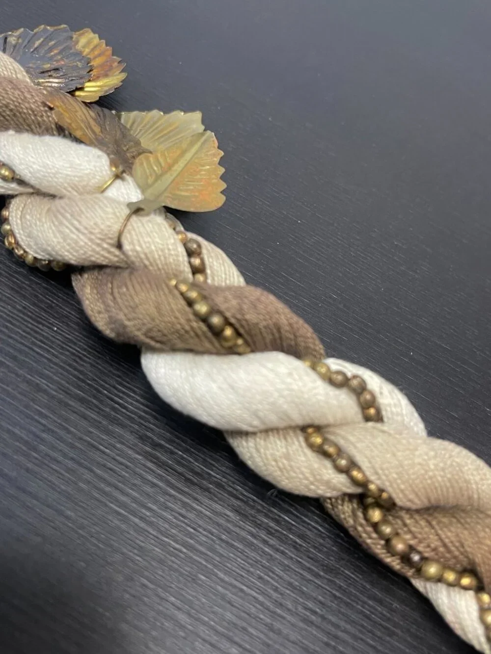 Vintage German Trachten Braided Leaf Statement Necklace